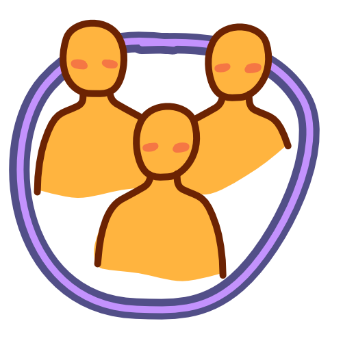 a purple line circling 3 yellow figures.